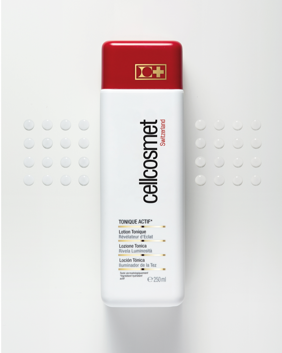 Cellcosmet active tonic skincare product bottle on a white background