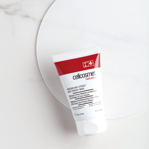 A 60 ml tube of Cellcosmet Anti-Stress Mask displayed on a marble table, highlighting its premium skincare appeal.