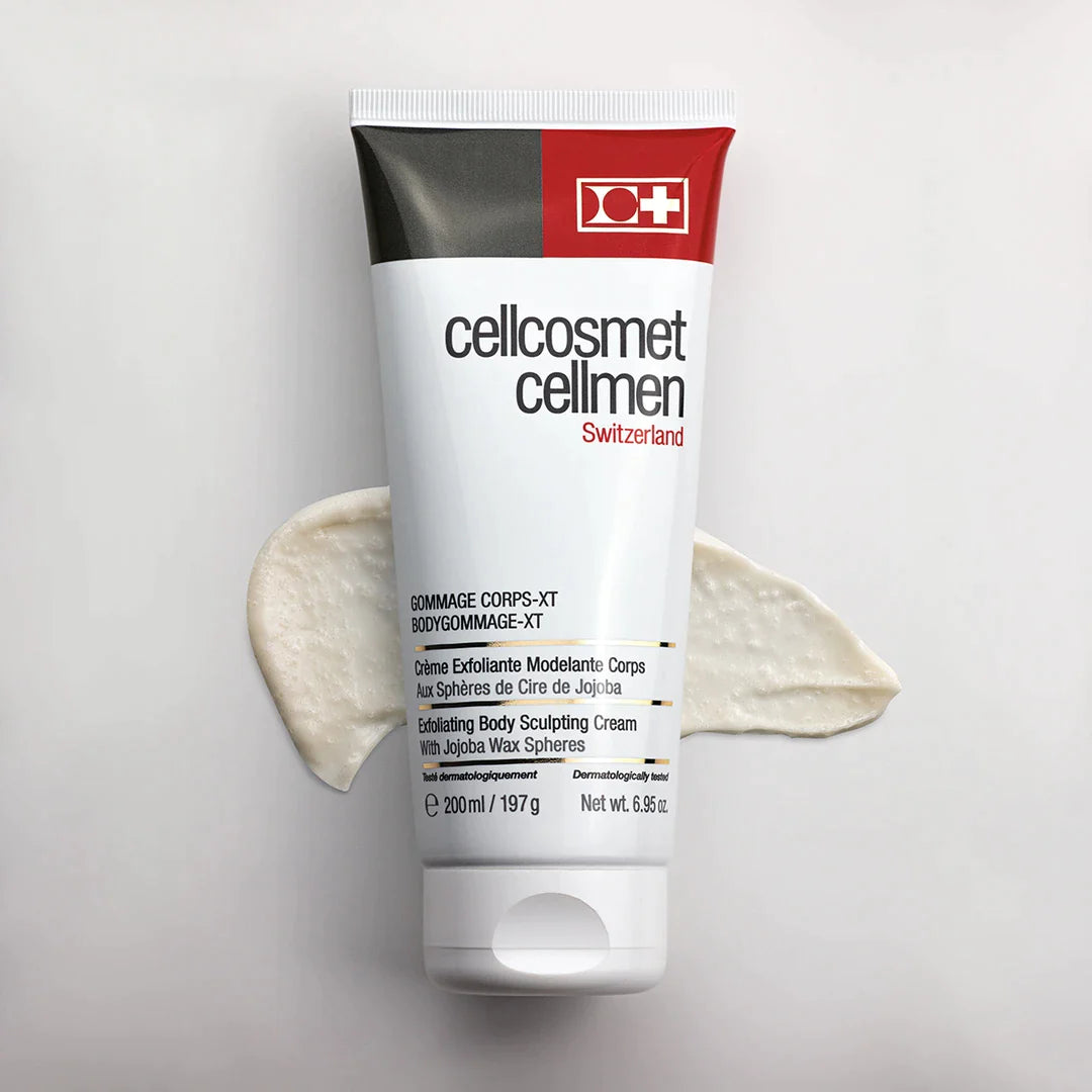 Cellcosmet Cellmen BodyGommage-XT 200 ml with a swatch of the product behind it.