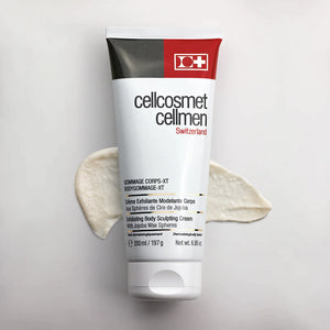 Cellcosmet Cellmen BodyGommage-XT 200 ml with a swatch of the product behind it.