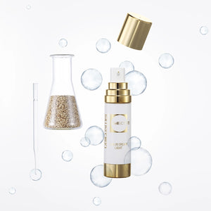 CellLift Cream Light with bubbles, vial and key ingredient used for Fermeclat Peptide Complex in background.