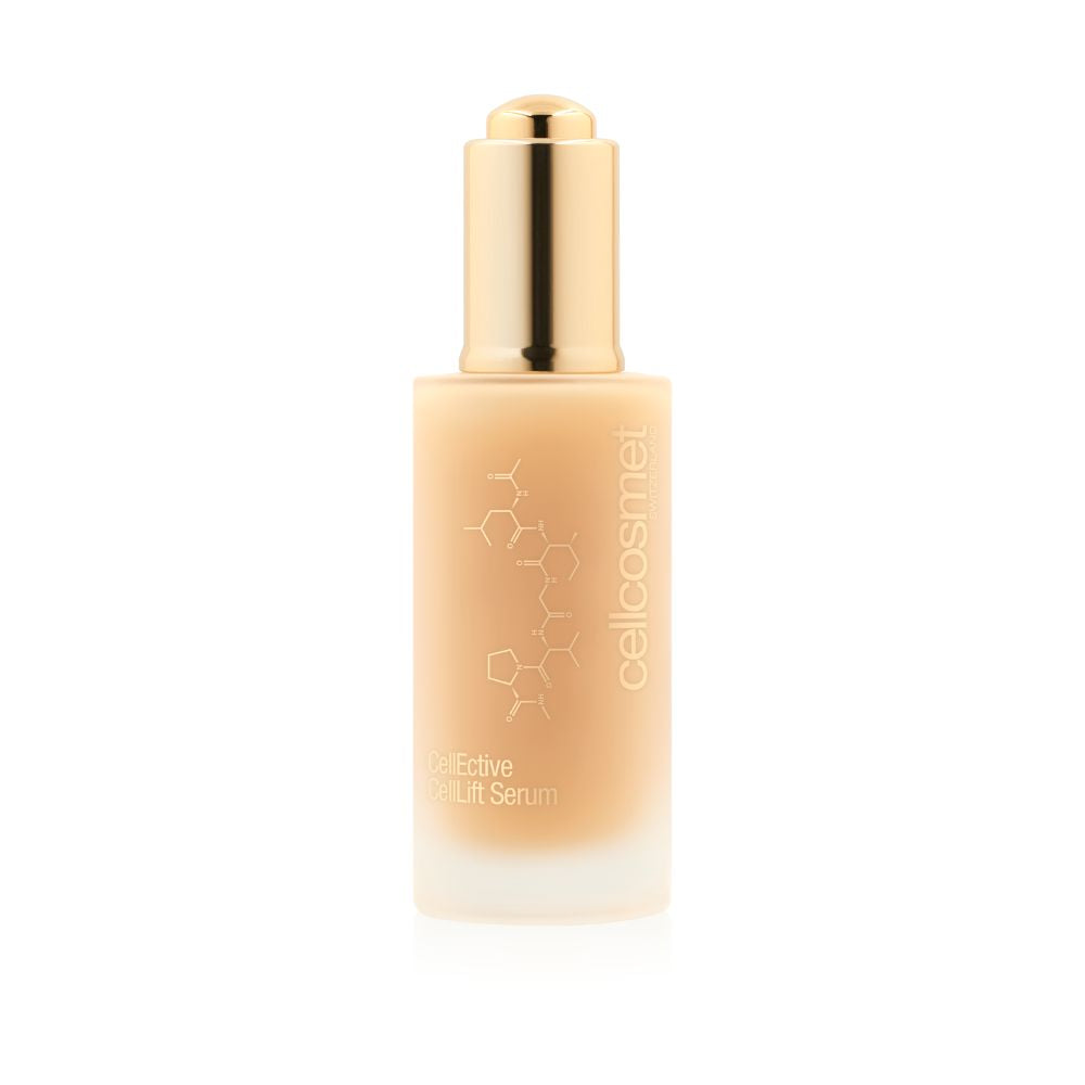 CellLift serum bottle with gold cap on a white background