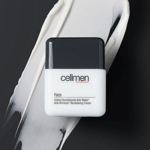Cellmen anti-wrinkle cream packaging with a black and white background