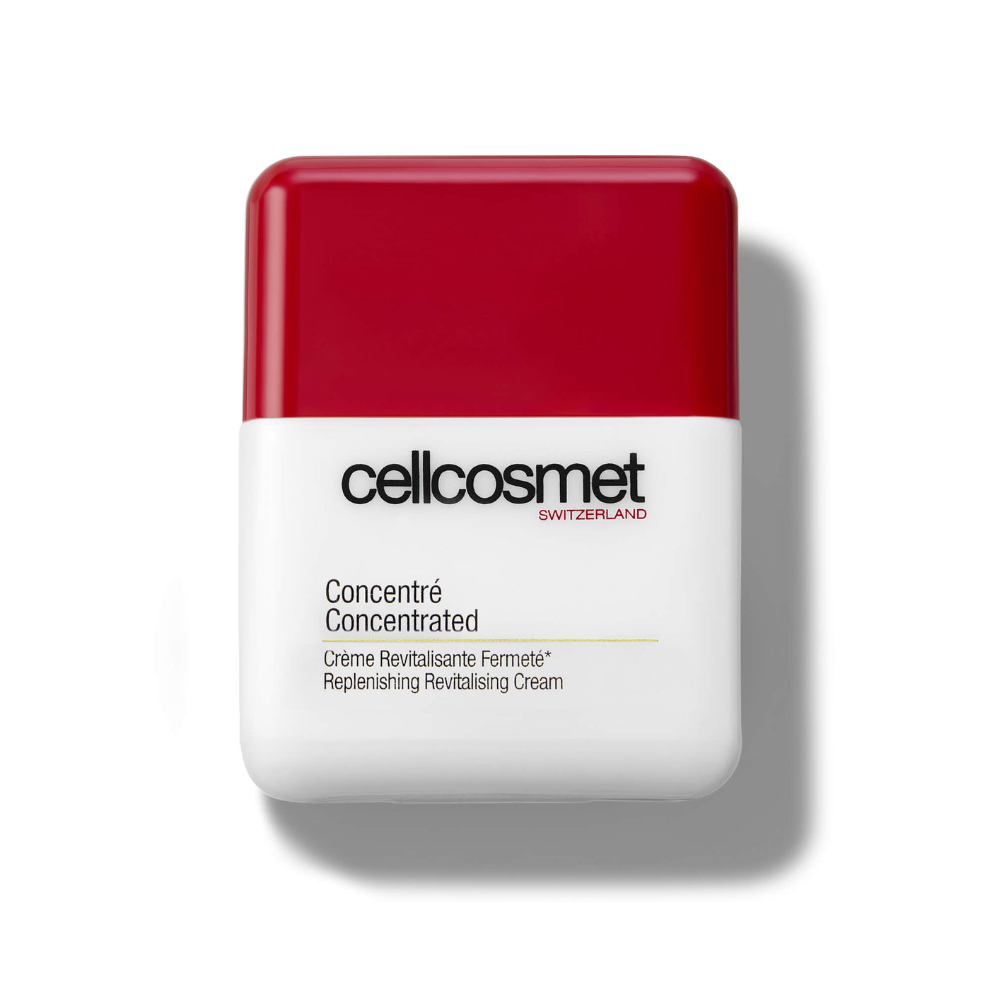 Cellcosmet concentrated cream with red top and white bottom on a white background