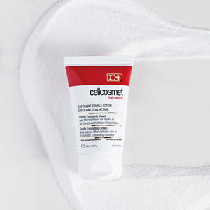 Cellcosmet Exfoliant Dual Action 60ml with swatch behind it.