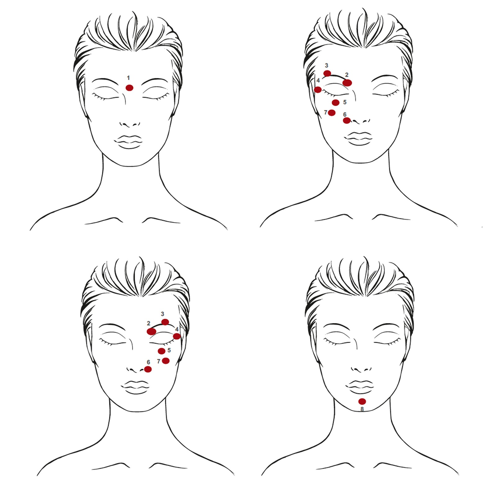 Illustration of a face massage chart with red dots indicating pressure points.