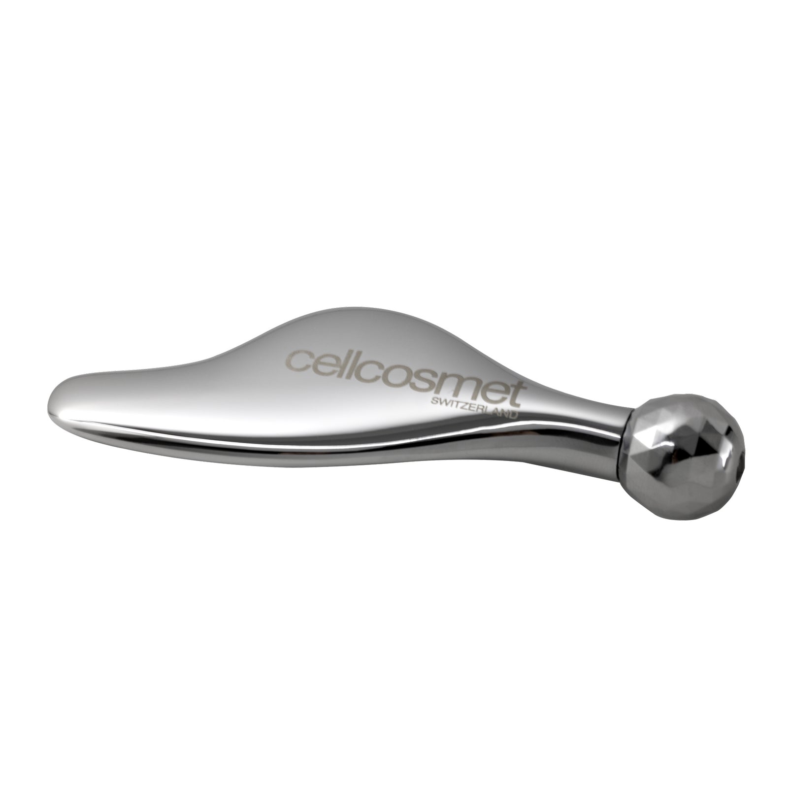 Metallic tool with 'cellcosmet' branding on a white background