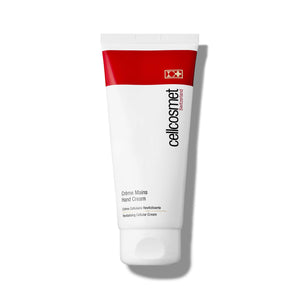 Hand cream tube with red and white design on a white background