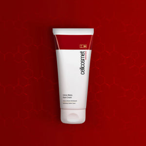 Cellcosmet Hand Cream with red cell background.