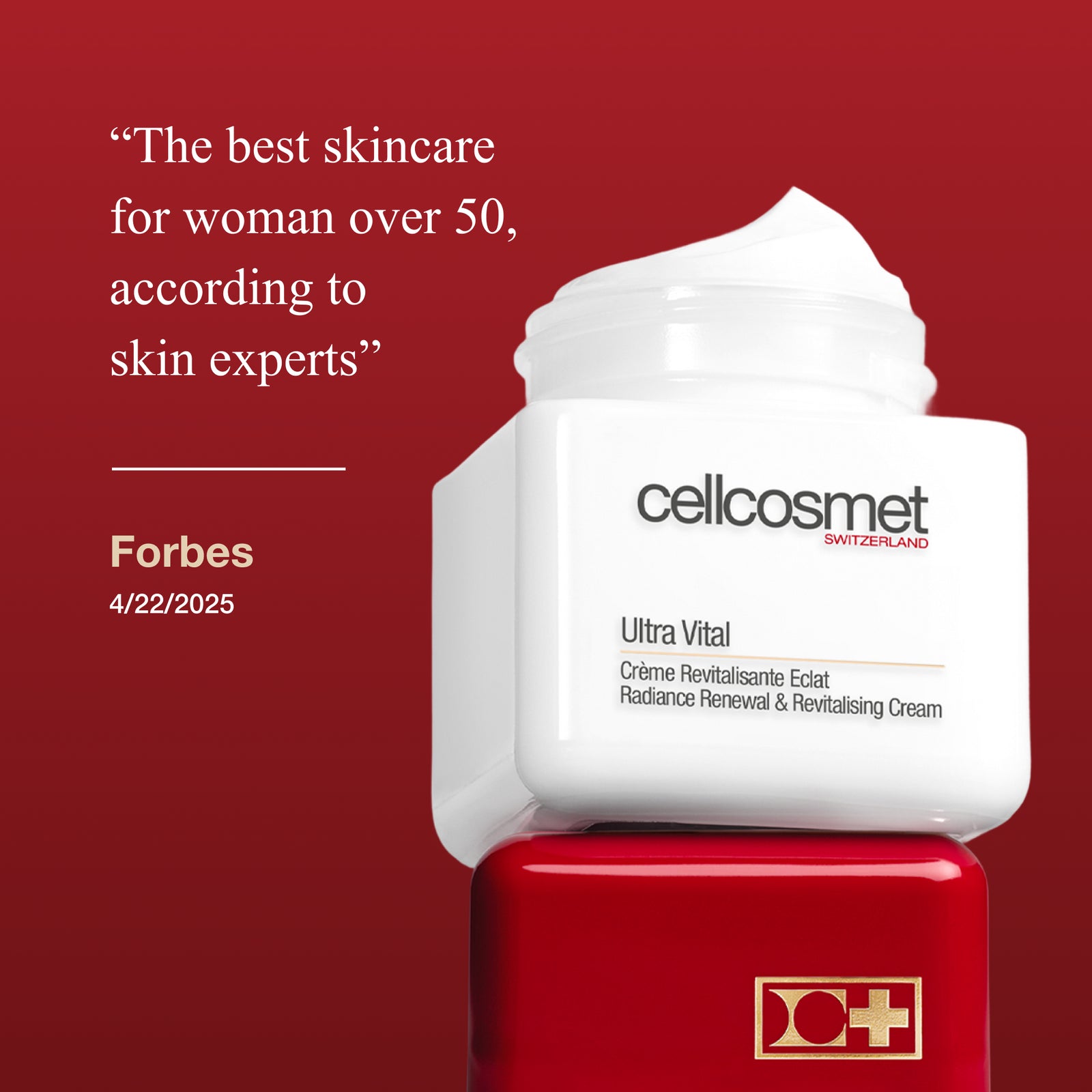 Cellcosmet ultra vital skincare cream jar featured in Forbes quote